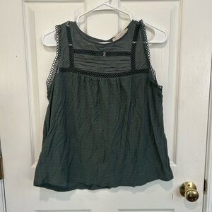 LOFT Olive Green Sleeveless Eyelet Blouse